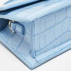 Pre Owned Jacquemus Light Blue Croc Embossed Leather Mini Le Bambino Top Handle Bag