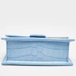 Pre Owned Jacquemus Light Blue Croc Embossed Leather Mini Le Bambino Top Handle Bag