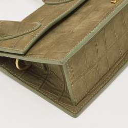 Jacquemus Green Croc Embossed Nubuck Leather Le Chiquito Moyen Top Handle Bag