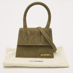 Jacquemus Green Croc Embossed Nubuck Leather Le Chiquito Moyen Top Handle Bag