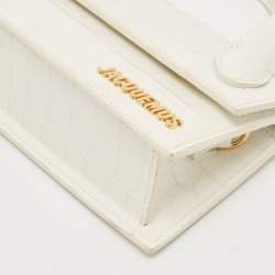 Jacquemus White Croc Embossed Leather Long Le Chiquito Top Handle Bag