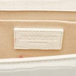 Jacquemus White Croc Embossed Leather Long Le Chiquito Top Handle Bag
