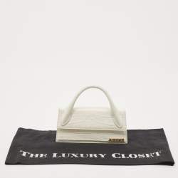 Jacquemus White Croc Embossed Leather Long Le Chiquito Top Handle Bag