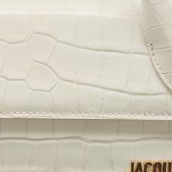 Jacquemus White Croc Embossed Leather Long Le Chiquito Top Handle Bag