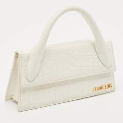 Jacquemus White Croc Embossed Leather Long Le Chiquito Top Handle Bag