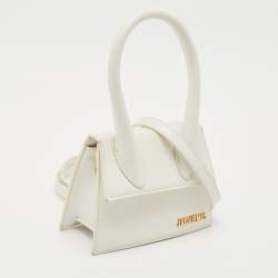 Jacquemus White Leather Le Chiquito Moyen Top Handle Bag