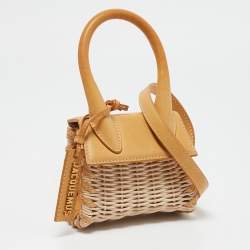 Jacquemus Mustard/Cream Rattan and Leather Mini Wicker Le Chiquito Top Handle Bag