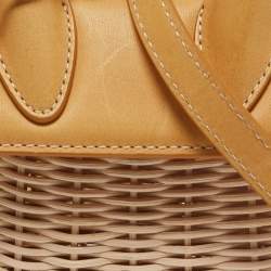 Jacquemus Mustard/Cream Rattan and Leather Mini Wicker Le Chiquito Top Handle Bag