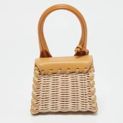 Jacquemus Mustard/Cream Rattan and Leather Mini Wicker Le Chiquito Top Handle Bag