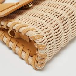 Jacquemus Mustard/Cream Rattan and Leather Mini Wicker Le Chiquito Top Handle Bag