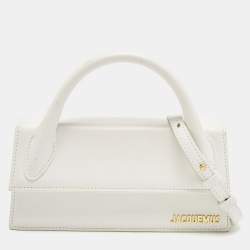 Jacquemus White Leather Long Le Chiquito Top Handle Bag
