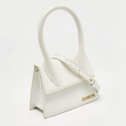 Jacquemus White Leather Le Chiquito Moyen Top Handle Bag