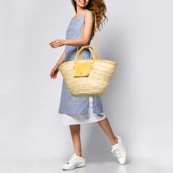 Jacquemus Beige/Yellow Straw and Leather Le Panier Soleil Basket Tote