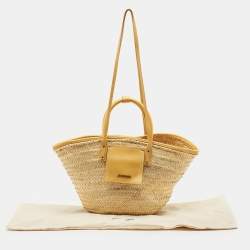 Jacquemus Beige/Yellow Straw and Leather Le Panier Soleil Basket Tote