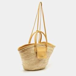 Jacquemus Beige/Yellow Straw and Leather Le Panier Soleil Basket Tote