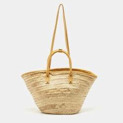 Jacquemus Beige/Yellow Straw and Leather Le Panier Soleil Basket Tote