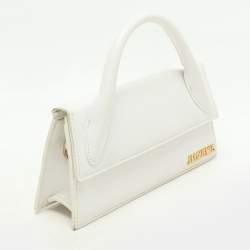 Jacquemus White Leather Long Le Chiquito Top Handle Bag