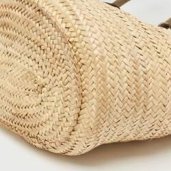 Pre Owned Jacquemus Green/Cream Woven Raffia and Nubuck Leather Le Panier Soleil Tote
