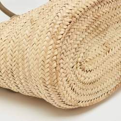 Pre Owned Jacquemus Green/Cream Woven Raffia and Nubuck Leather Le Panier Soleil Tote