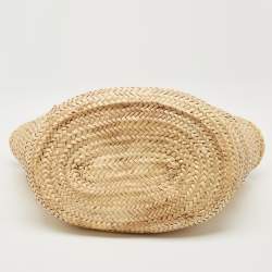 Pre Owned Jacquemus Green/Cream Woven Raffia and Nubuck Leather Le Panier Soleil Tote