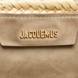 Pre Owned Jacquemus Green/Cream Woven Raffia and Nubuck Leather Le Panier Soleil Tote