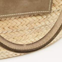 Pre Owned Jacquemus Green/Cream Woven Raffia and Nubuck Leather Le Panier Soleil Tote