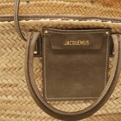 Pre Owned Jacquemus Green/Cream Woven Raffia and Nubuck Leather Le Panier Soleil Tote