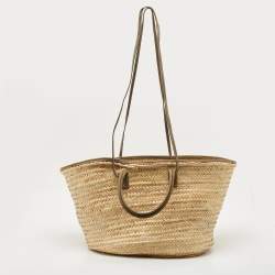 Pre Owned Jacquemus Green/Cream Woven Raffia and Nubuck Leather Le Panier Soleil Tote