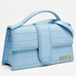 Jacquemus Light Blue Croc Embossed Leather Le Grand Bambino Top Handle Bag