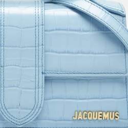 Jacquemus Light Blue Croc Embossed Leather Le Grand Bambino Top Handle Bag