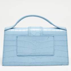 Jacquemus Light Blue Croc Embossed Leather Le Grand Bambino Top Handle Bag