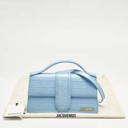 Jacquemus Light Blue Croc Embossed Leather Le Grand Bambino Top Handle Bag