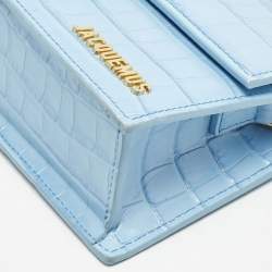 Jacquemus Light Blue Croc Embossed Leather Le Grand Bambino Top Handle Bag