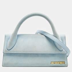 Jacquemus Light Blue Suede Long Le Chiquito Top Handle Bag