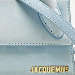 Jacquemus Light Blue Suede Long Le Chiquito Top Handle Bag