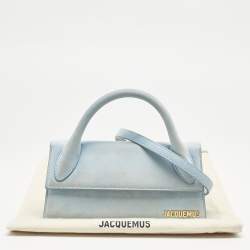 Jacquemus Light Blue Suede Long Le Chiquito Top Handle Bag