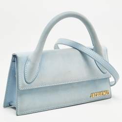 Jacquemus Light Blue Suede Long Le Chiquito Top Handle Bag