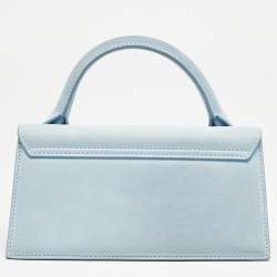 Jacquemus Light Blue Suede Long Le Chiquito Top Handle Bag