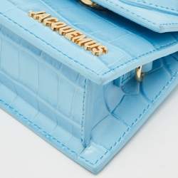 Jacquemus Light Blue Croc Embossed Leather Mini Le Chiquito Top Handle Bag