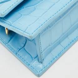 Jacquemus Light Blue Croc Embossed Leather Mini Le Chiquito Top Handle Bag