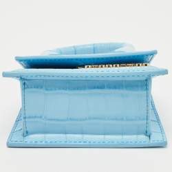 Jacquemus Light Blue Croc Embossed Leather Mini Le Chiquito Top Handle Bag