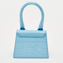 Jacquemus Light Blue Croc Embossed Leather Mini Le Chiquito Top Handle Bag