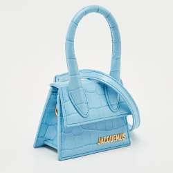 Jacquemus Light Blue Croc Embossed Leather Mini Le Chiquito Top Handle Bag