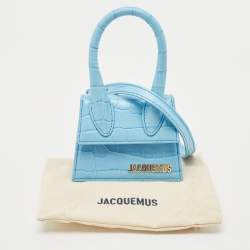 Jacquemus Light Blue Croc Embossed Leather Mini Le Chiquito Top Handle Bag
