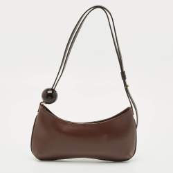 Jacquemus Dark Brown Leather Le Bisou Perle Shoulder Bag