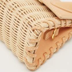 Pre Owned Jacquemus Beige/Cream Rattan and Leather Mini Wicker Le Chiquito Top Handle Bag