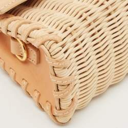 Pre Owned Jacquemus Beige/Cream Rattan and Leather Mini Wicker Le Chiquito Top Handle Bag