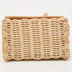 Pre Owned Jacquemus Beige/Cream Rattan and Leather Mini Wicker Le Chiquito Top Handle Bag