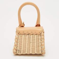 Pre Owned Jacquemus Beige/Cream Rattan and Leather Mini Wicker Le Chiquito Top Handle Bag