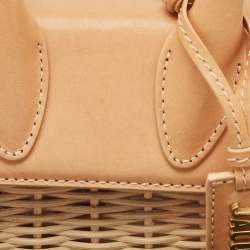 Pre Owned Jacquemus Beige/Cream Rattan and Leather Mini Wicker Le Chiquito Top Handle Bag